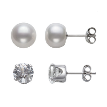 Lab Created White Sapphire and Cultured Freshwater Pearl Earrings